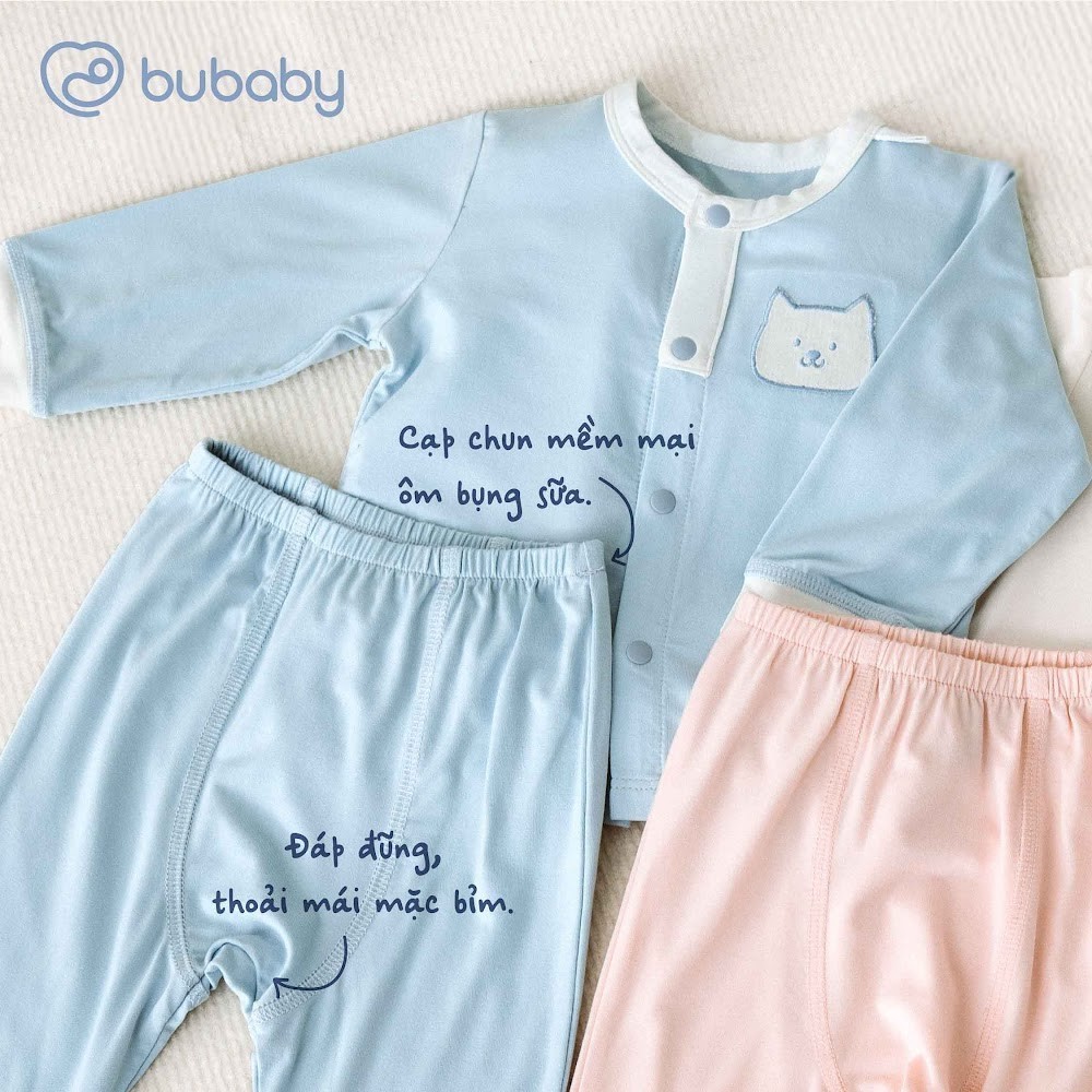 (1M-9M) Bộ dài tay cài giữa Thu êm cho bé trai bé gái Bubaby Bambus BBB110211 | Quần áo chính hãng