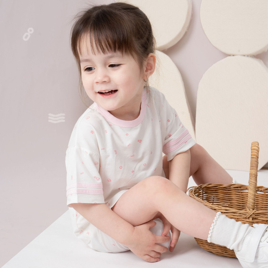 (6M-5Y) Bộ Ngắn Tay Cài Vai Bubaby Phối Tay Bambus Signature -  BBB130108 | Quần áo BU Baby chính hãng
