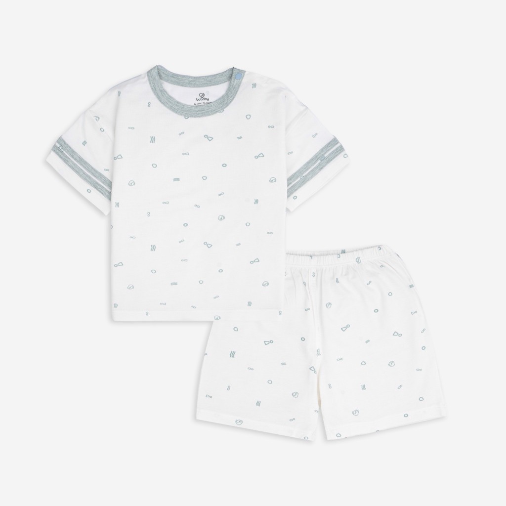 (6M-5Y) Bộ Ngắn Tay Cài Vai Bubaby Phối Tay Bambus Signature -  BBB130108 | Quần áo BU Baby chính hãng