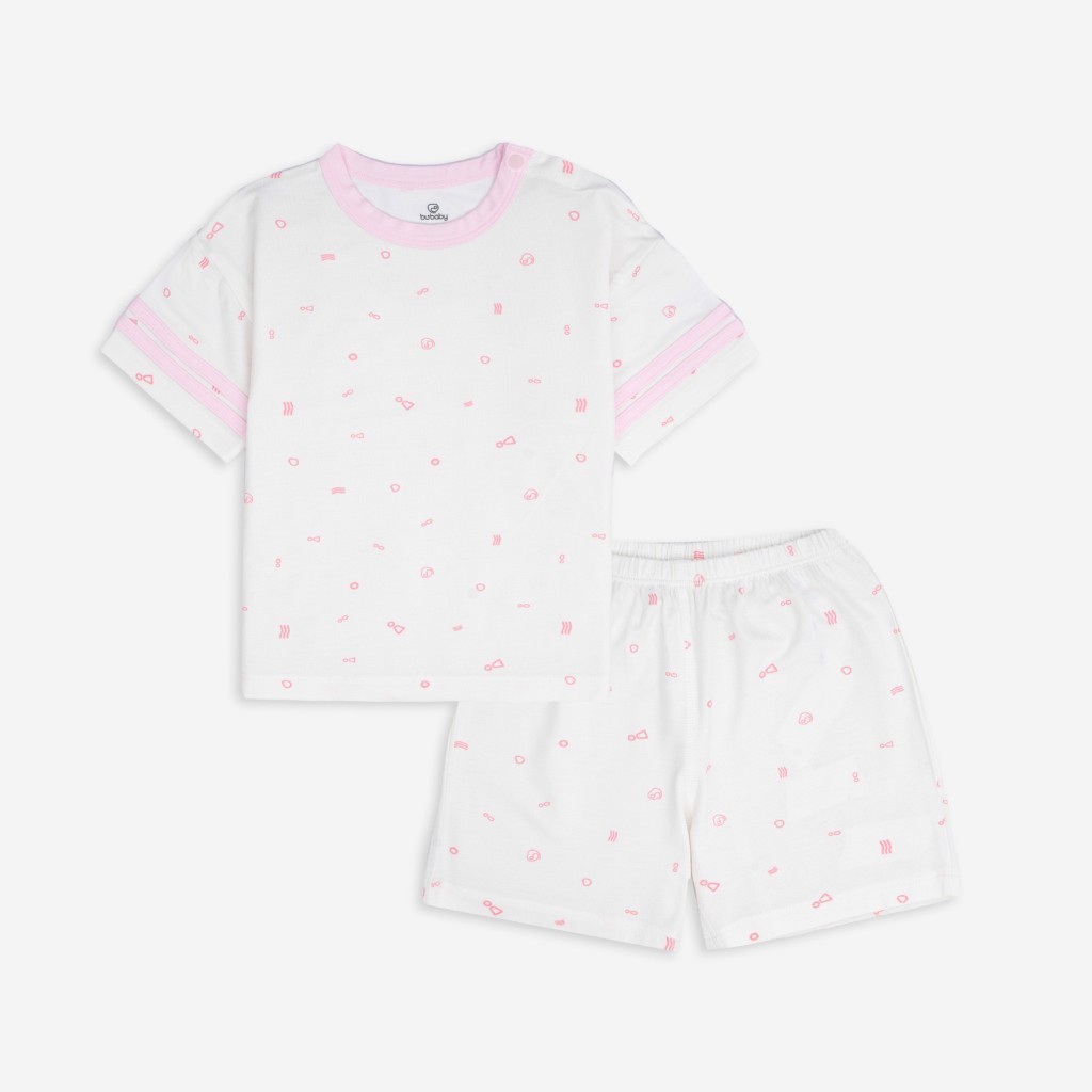 (6M-5Y) Bộ Ngắn Tay Cài Vai Bubaby Phối Tay Bambus Signature -  BBB130108 | Quần áo BU Baby chính hãng