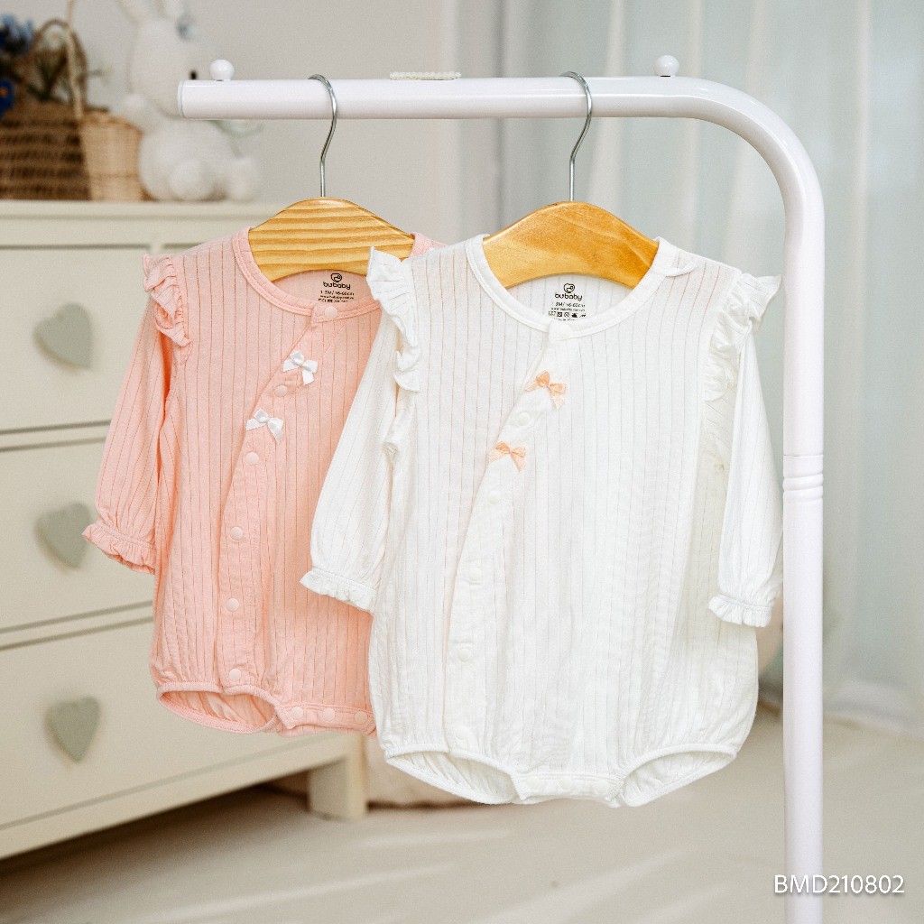 (1M-12M) Body chip dài tay cài chéo cho bé gái Bubaby Molist - BMD210802| Quần áo BU Baby chính hãng