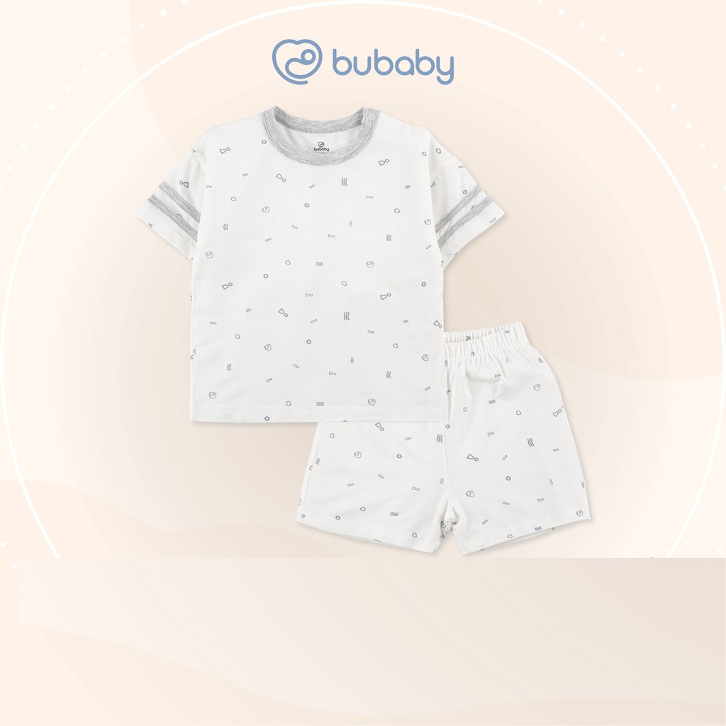 (6M-5Y) Bộ Ngắn Tay Cài Vai Bubaby Phối Tay Bambus Signature -  BBB130108 | Quần áo BU Baby chính hãng