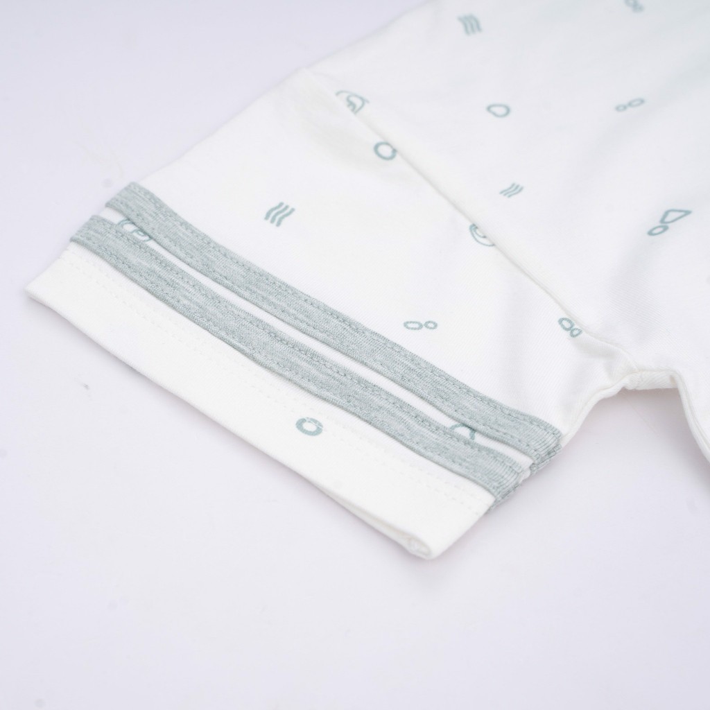 (6M-5Y) Bộ Ngắn Tay Cài Vai Bubaby Phối Tay Bambus Signature -  BBB130108 | Quần áo BU Baby chính hãng