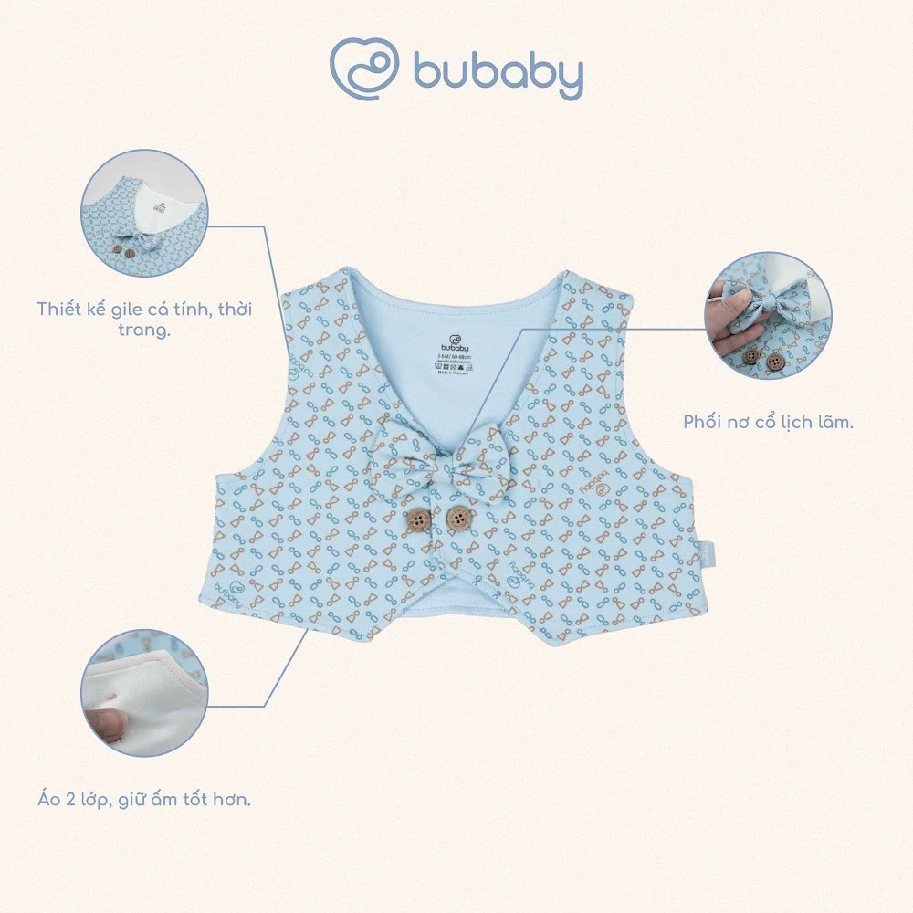 (1M-18M) Áo gile + nơ cổ Iconic 1 Bubaby Cotton BCT3900NC | Quần áo chính hãng
