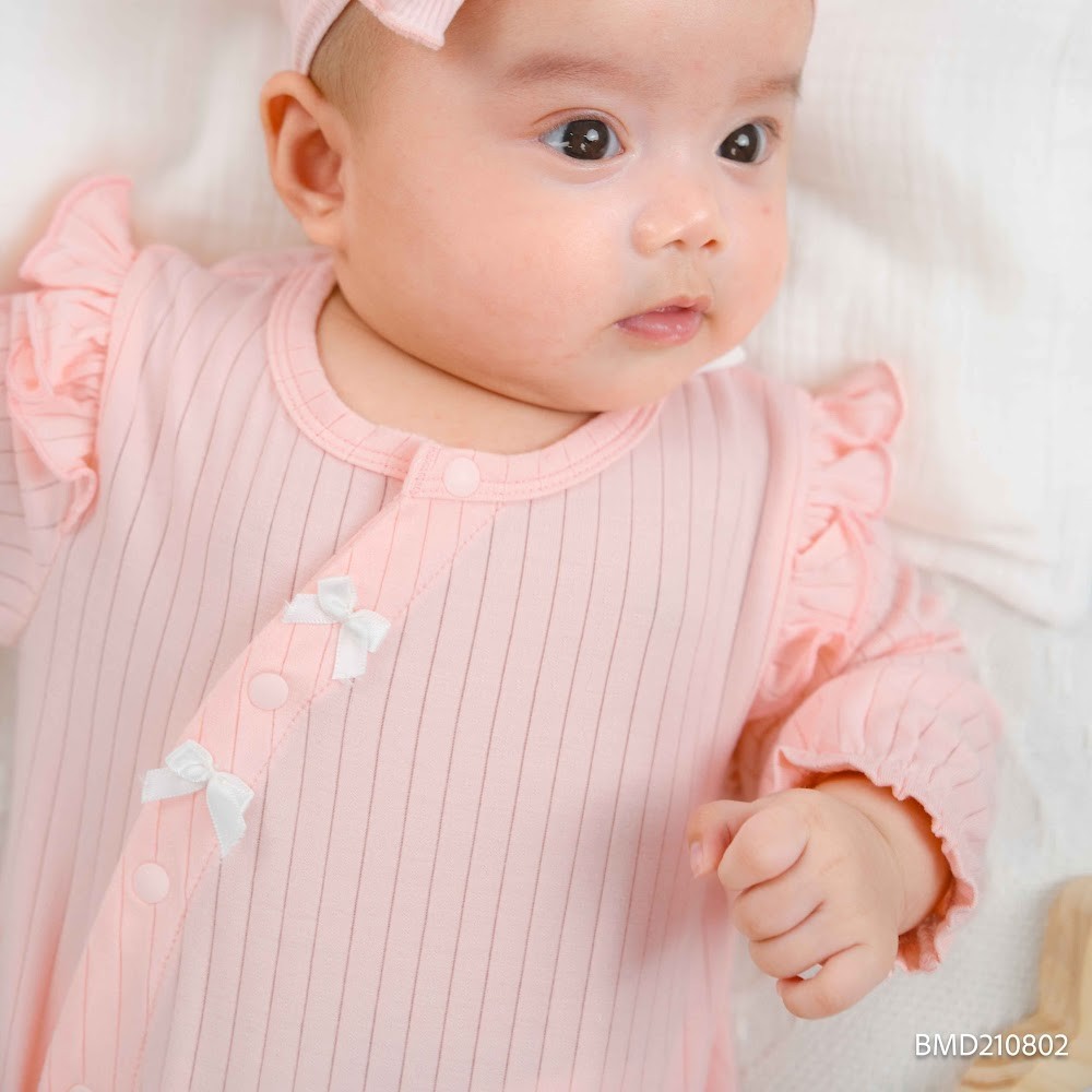 (1M-12M) Body chip dài tay cài chéo cho bé gái Bubaby Molist - BMD210802| Quần áo BU Baby chính hãng