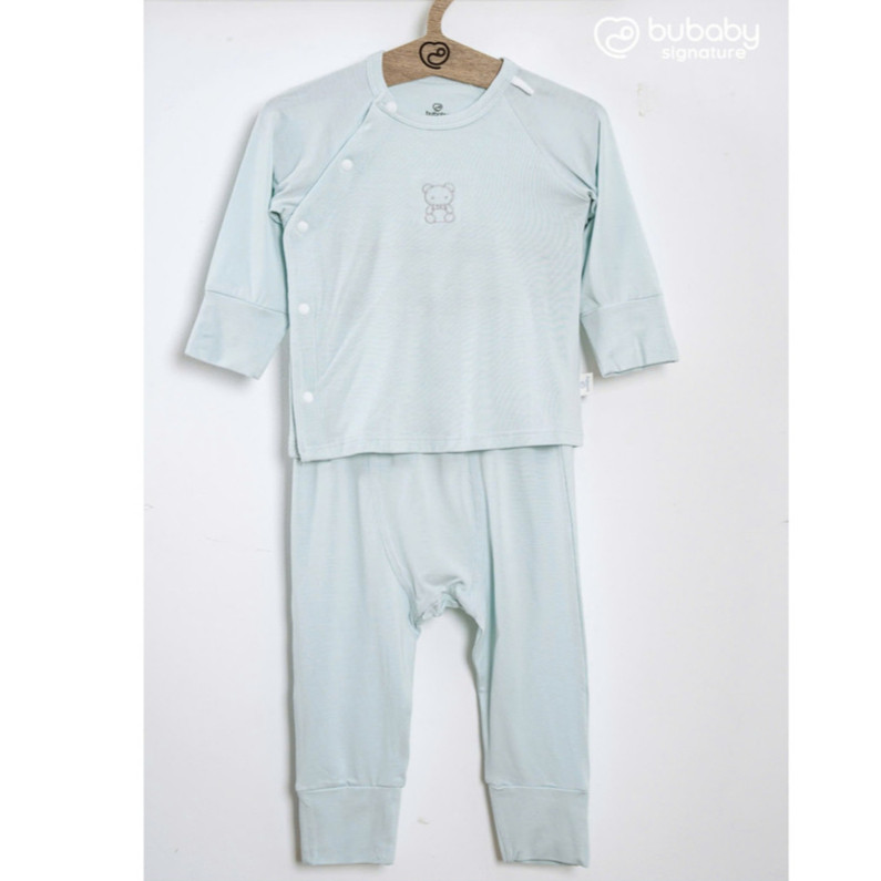 (NB-3M) Bộ dài tay cài chéo BU Baby Bambus cho bé trai bé gái | Quần áo Bubaby chính hãng