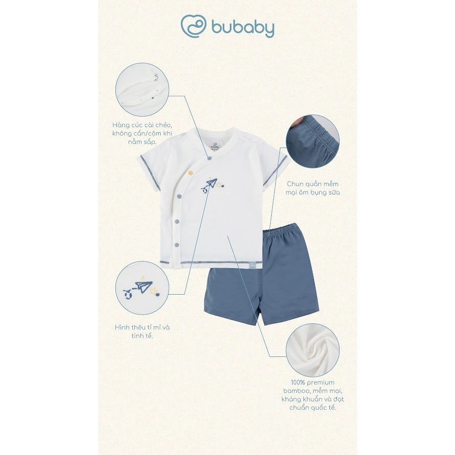 (1M-9M) Bộ ngắn tay cài chéo Bubaby Bambus Gami - BBB130803 BBB130800 | Quần áo BU Baby chính hãng