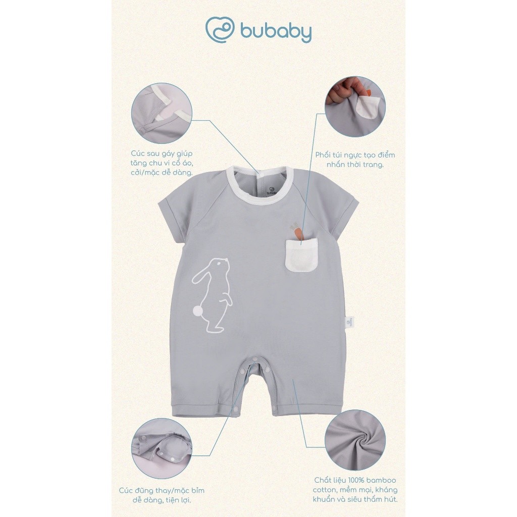 (1M-12M) Body đùi ngắn tay cài sau Bubaby Bamco - BBC231002 | Quần áo BU Baby chính hãng