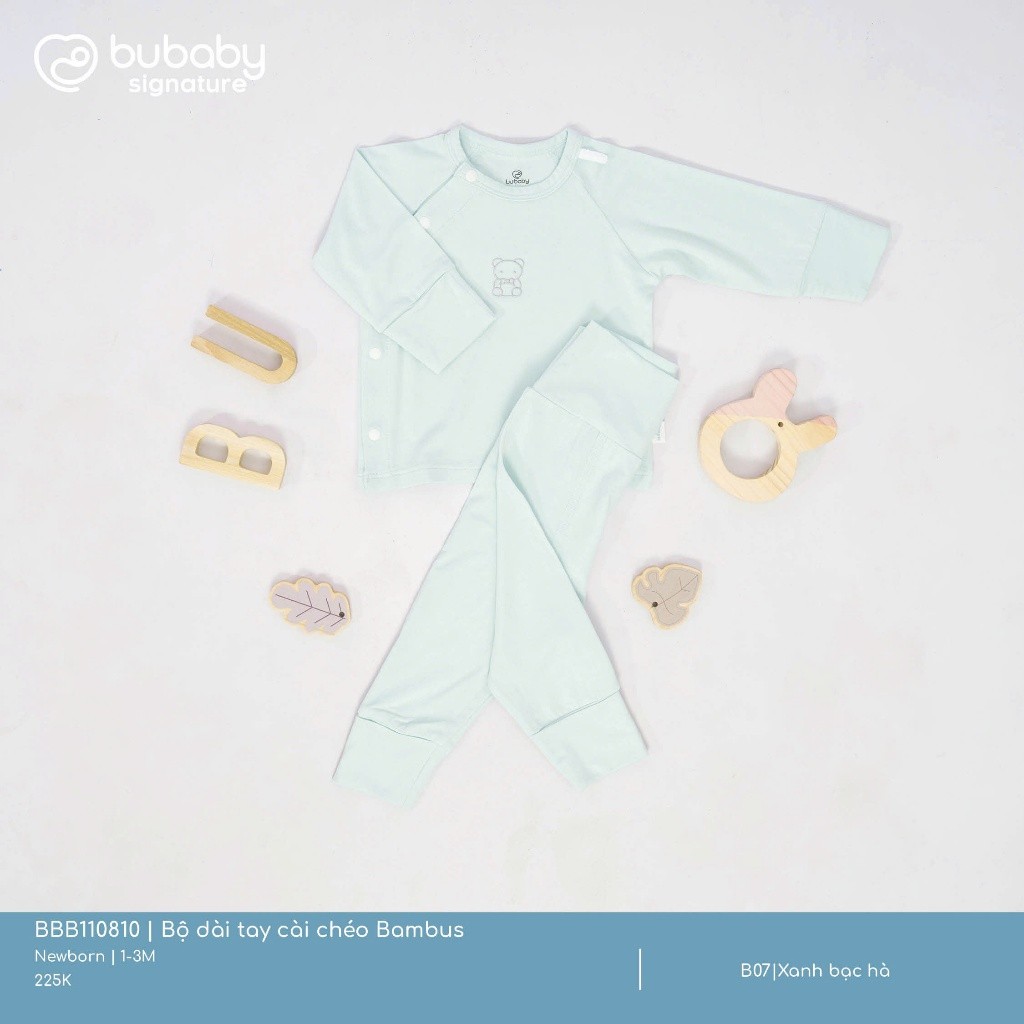 (NB-3M) Bộ dài tay cài chéo BU Baby Bambus cho bé trai bé gái | Quần áo Bubaby chính hãng
