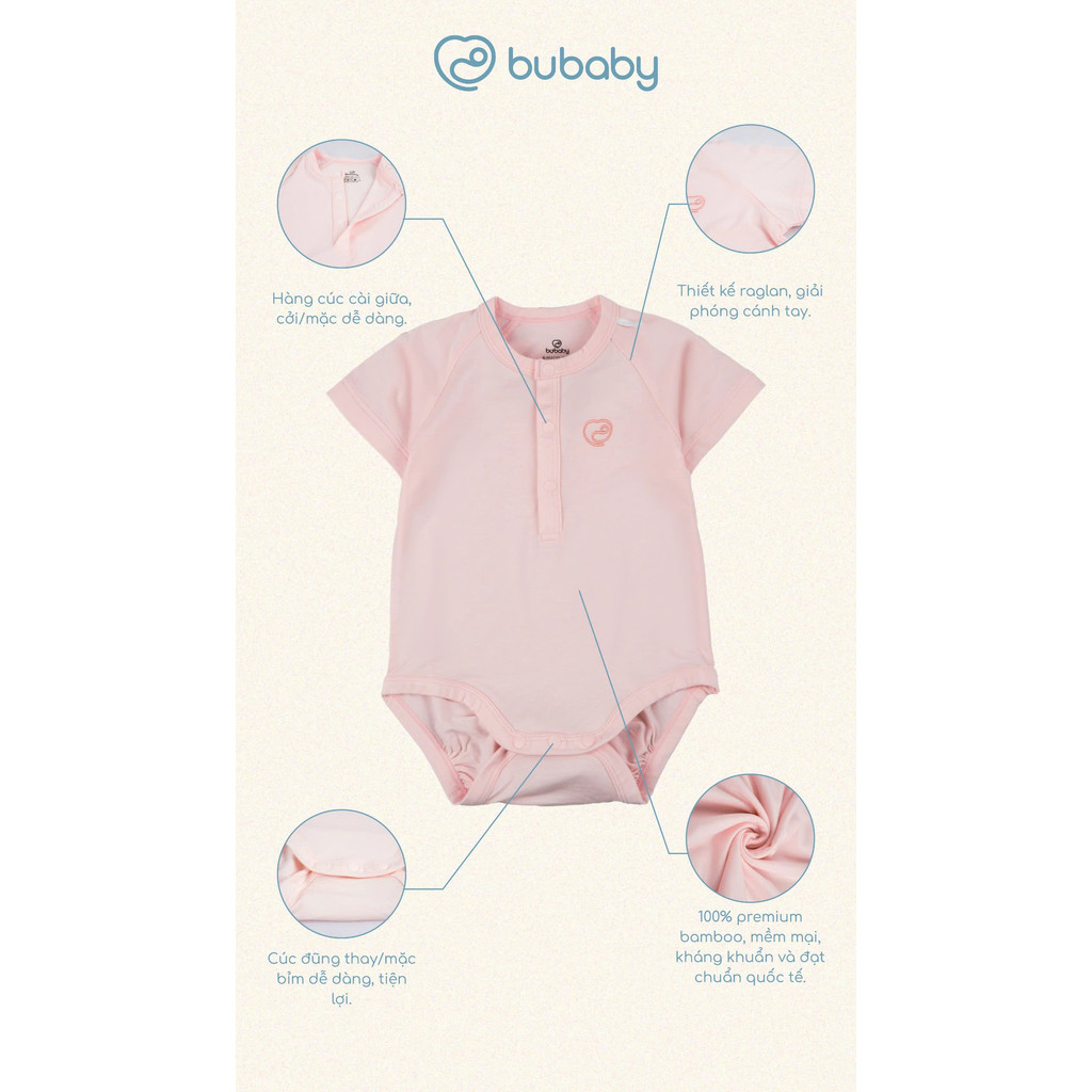 (1M-12M) Body chip ngắn tay raglan cổ trụ Bubaby Bambus - BBB230301 | Quần áo BU Baby chính hãng