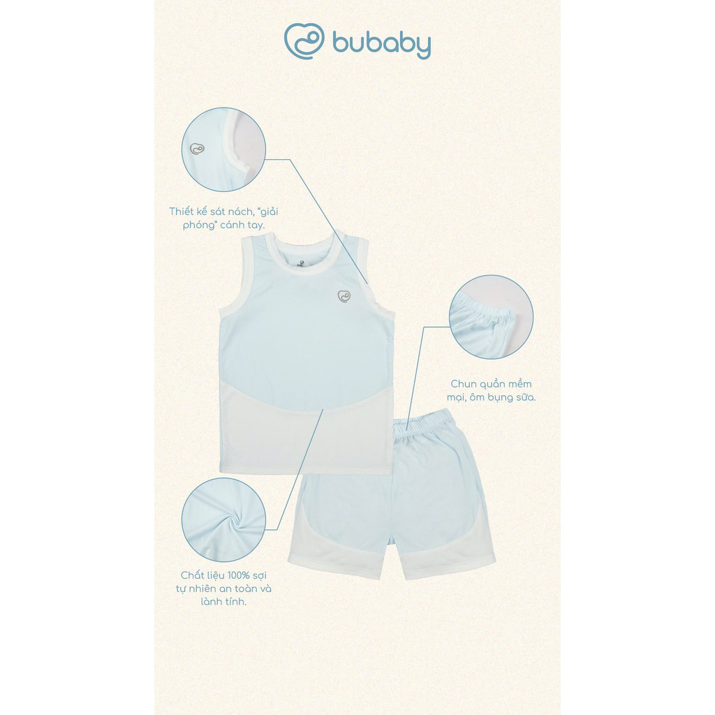 (6M-5Y) Bộ sát nách cổ tròn Bubaby cho bé trai bé gái Siro BSR140402 BSR140403 | Quần áo BU Baby chính hãng