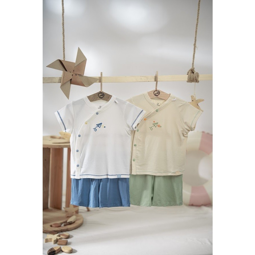 (1M-9M) Bộ ngắn tay cài chéo Bubaby Bambus Gami - BBB130803 BBB130800 | Quần áo BU Baby chính hãng