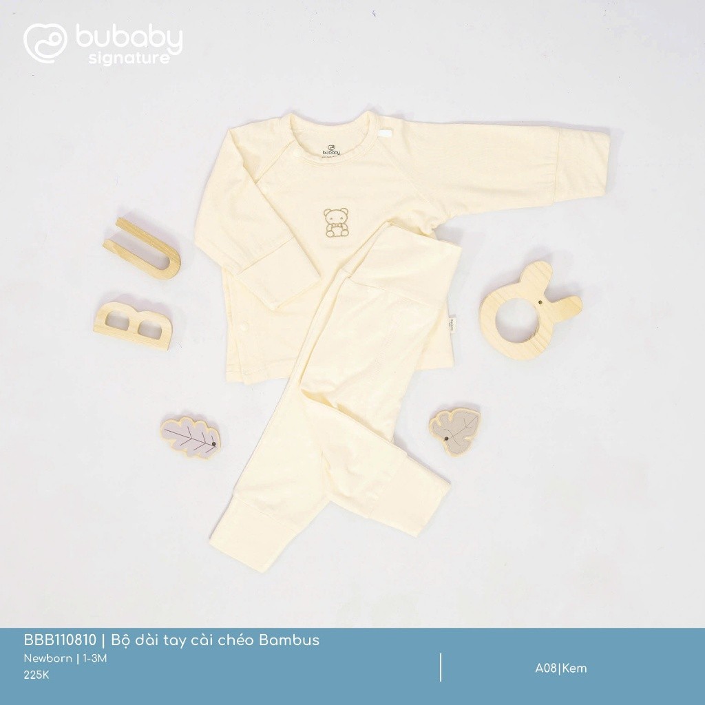 (NB-3M) Bộ dài tay cài chéo BU Baby Bambus cho bé trai bé gái | Quần áo Bubaby chính hãng