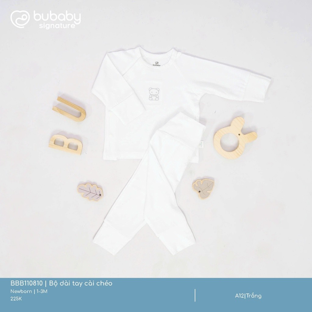 (NB-3M) Bộ dài tay cài chéo BU Baby Bambus cho bé trai bé gái | Quần áo Bubaby chính hãng