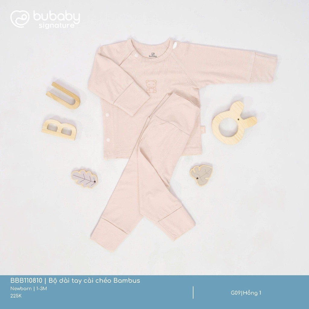 (NB-3M) Bộ dài tay cài chéo BU Baby Bambus cho bé trai bé gái | Quần áo Bubaby chính hãng