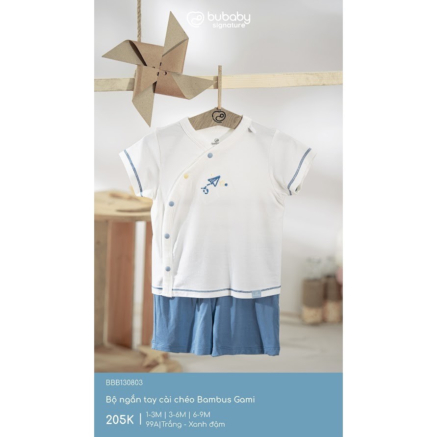 (1M-9M) Bộ ngắn tay cài chéo Bubaby Bambus Gami - BBB130803 BBB130800 | Quần áo BU Baby chính hãng