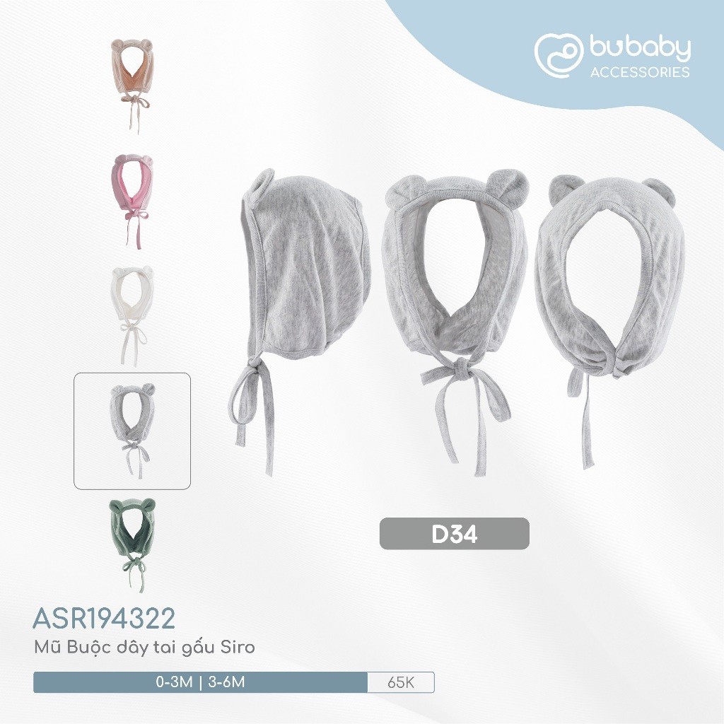 (0M-6M) Mũ buộc dây tai gấu Bubaby Siro cho bé - ASR194322 | Phụ kiện BU Baby chính hãng