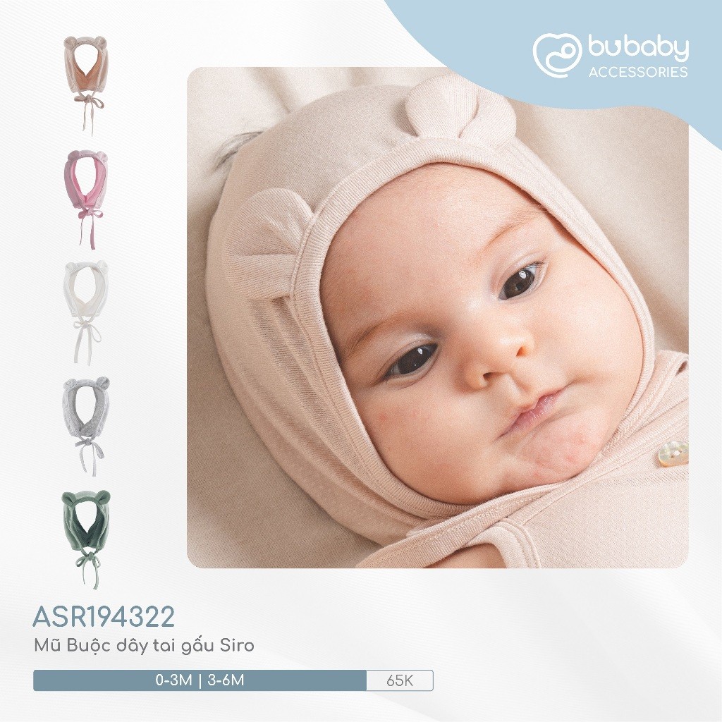 (0M-6M) Mũ buộc dây tai gấu Bubaby Siro cho bé - ASR194322 | Phụ kiện BU Baby chính hãng
