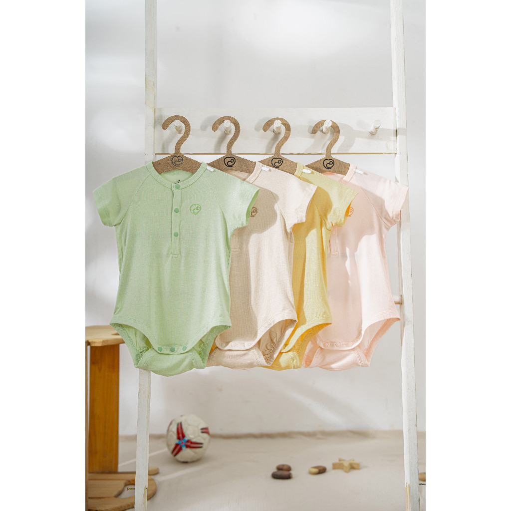 (1M-12M) Body chip ngắn tay raglan cổ trụ Bubaby Bambus - BBB230301 | Quần áo BU Baby chính hãng