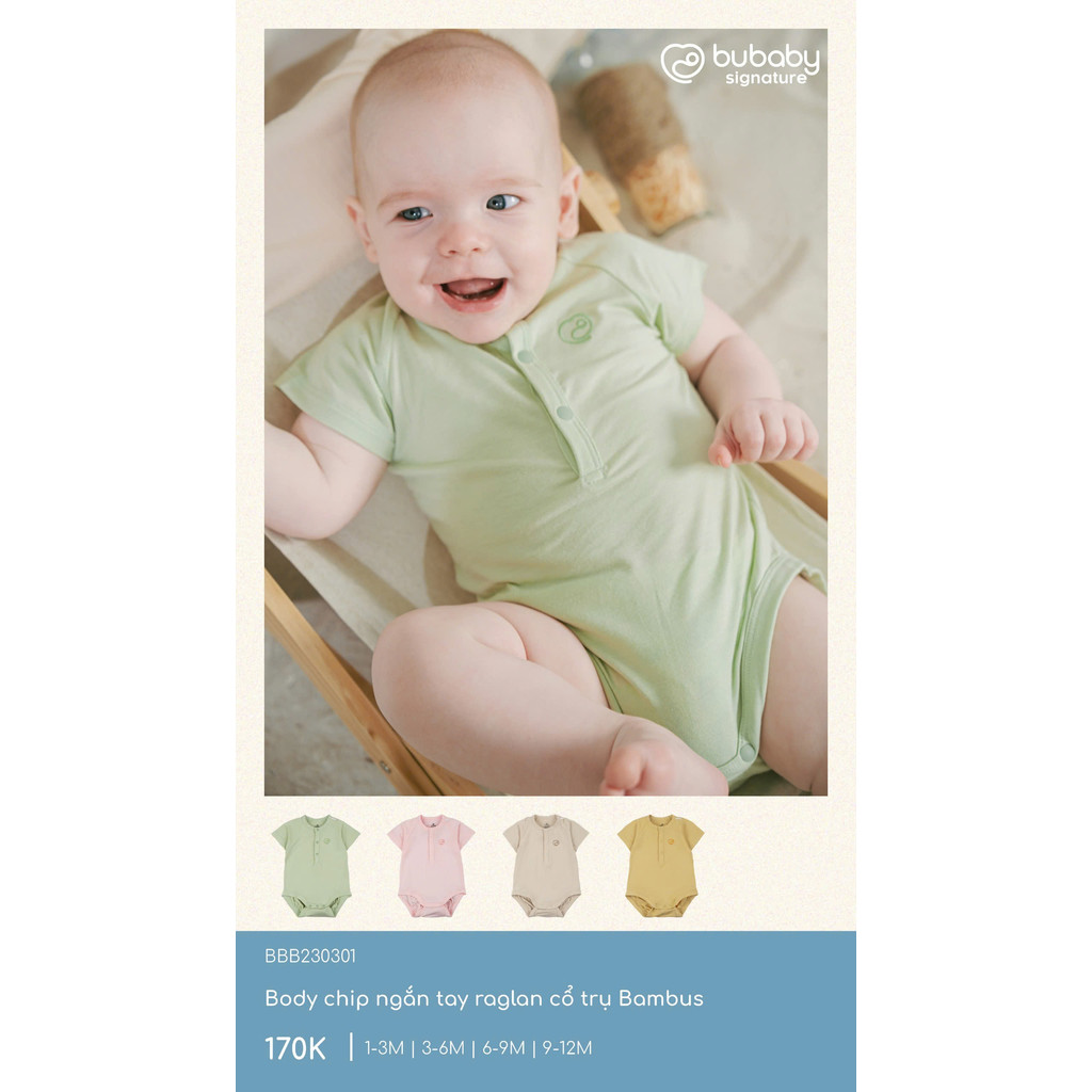 (1M-12M) Body chip ngắn tay raglan cổ trụ Bubaby Bambus - BBB230301 | Quần áo BU Baby chính hãng