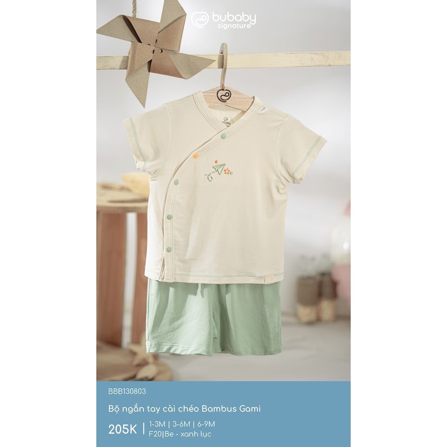 (1M-9M) Bộ ngắn tay cài chéo Bubaby Bambus Gami - BBB130803 BBB130800 | Quần áo BU Baby chính hãng