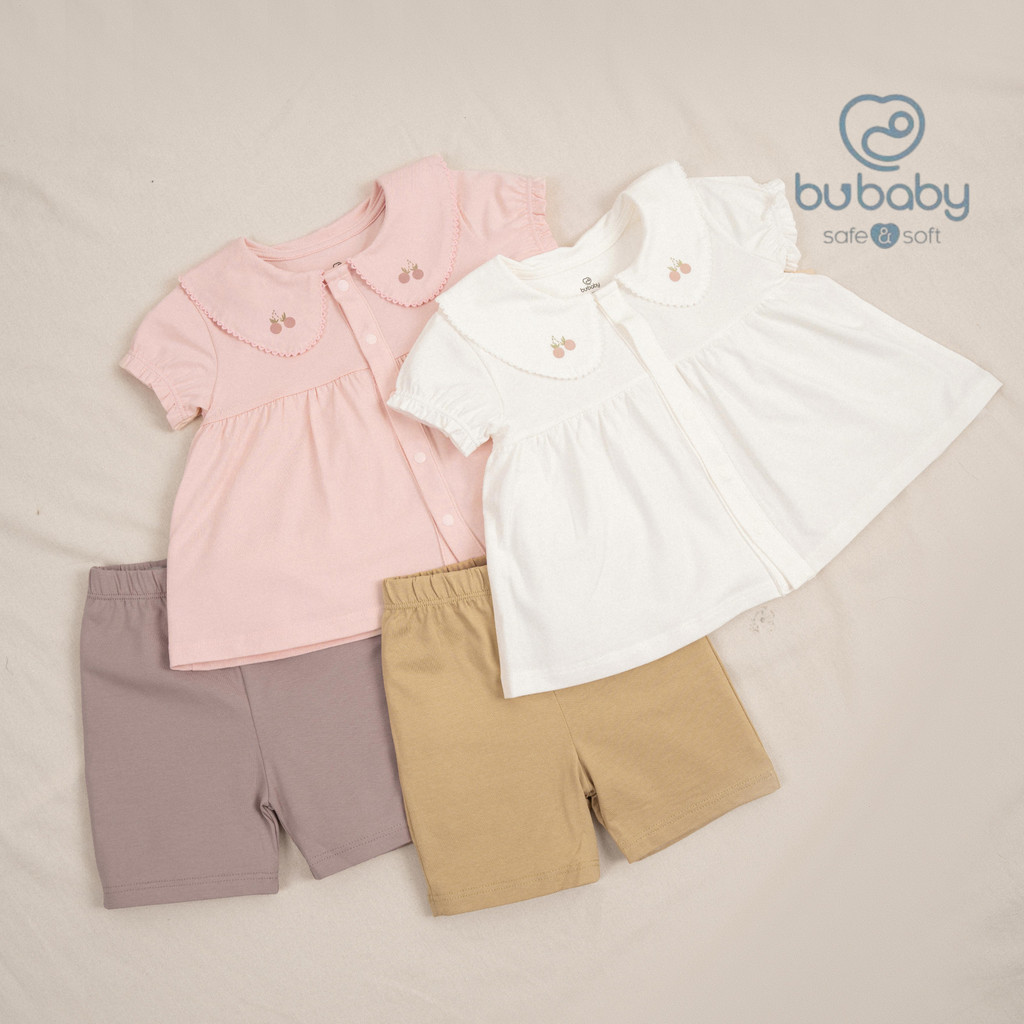 (6M-5Y) Bộ ngắn tay cài giữa cổ sen Bubaby Bamco BBC1302CS | Quần áo BU Baby chính hãng