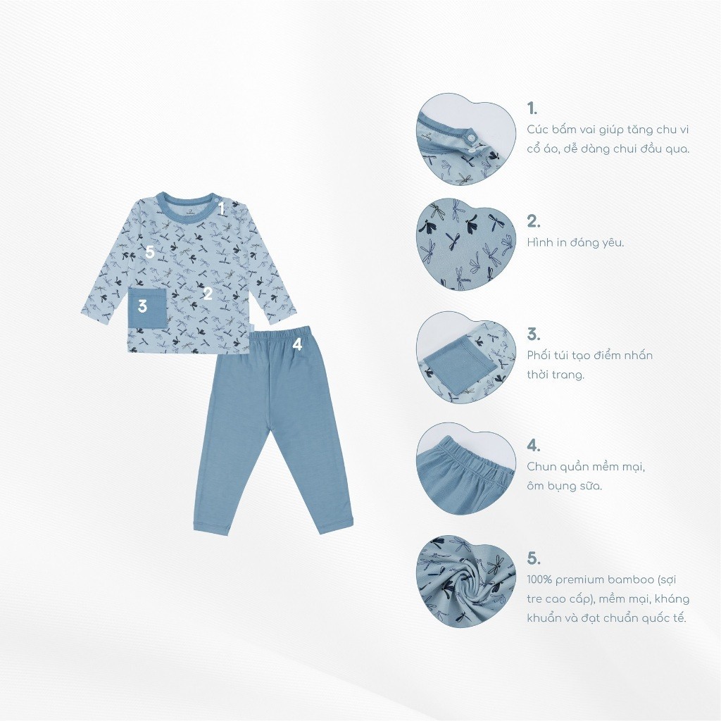 (1Y-4Y) Bộ quần áo dài tay cài vai Dona - BBB1101DN Bambus BBB1101DN - Bu baby bé trai –  bé gái – Quần áo