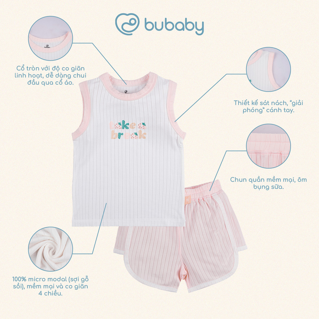 (6M-5Y) Bộ sát nách cổ tròn Bubaby Molist - BMD140401| Quần áo BU Baby Chính hãng