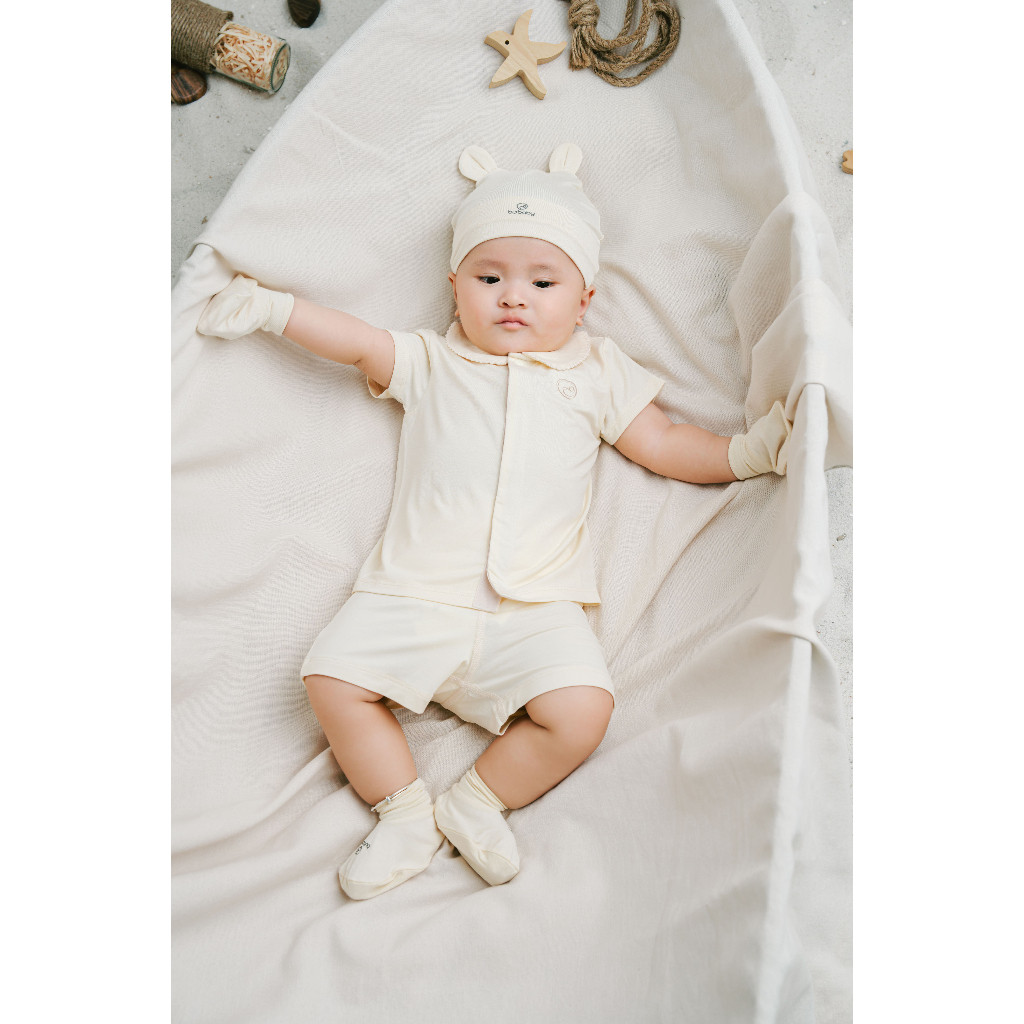 (1M-9M) Bộ ngắn tay cài giữa cổ sen Bubaby Bambus BBB1302CS | Quần áo BU Baby chính hãng