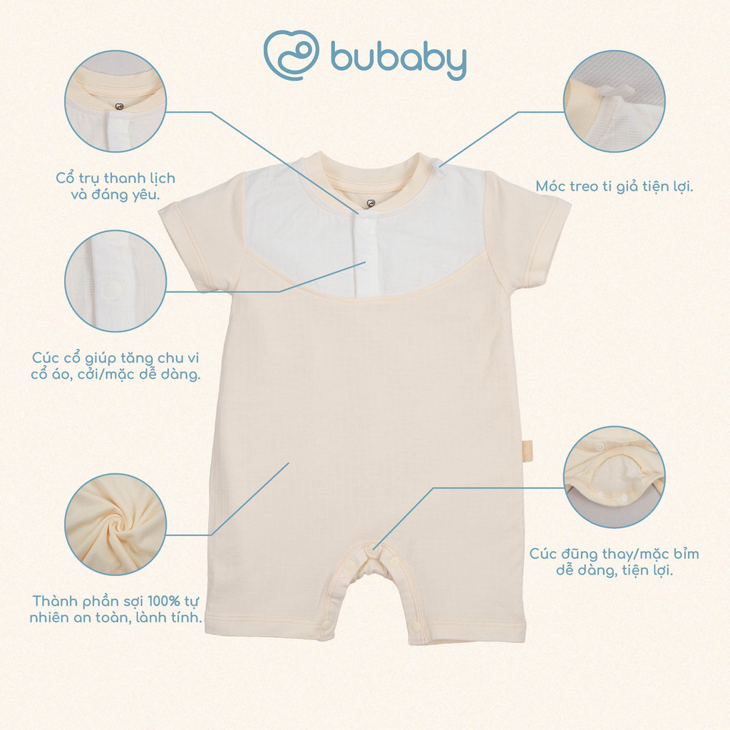 (1M-12M) Body đùi ngắn tay cổ trụ, sát nách cài vai Bubaby Siro -  BSR230303 BSR240100| Quần áo BU Baby chính hãng