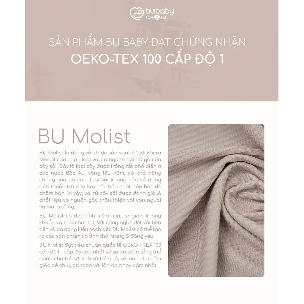 (1M-12M) Body đùi ngắn tay cài giữa cho bé gái Bubaby Molist - BMD230200 | Quần áo BU Baby chính hãng