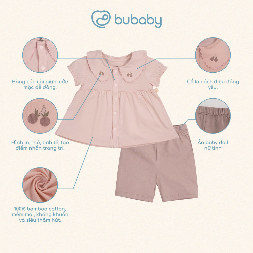 (6M-5Y) Bộ ngắn tay cài giữa cổ sen Bubaby Bamco BBC1302CS | Quần áo BU Baby chính hãng