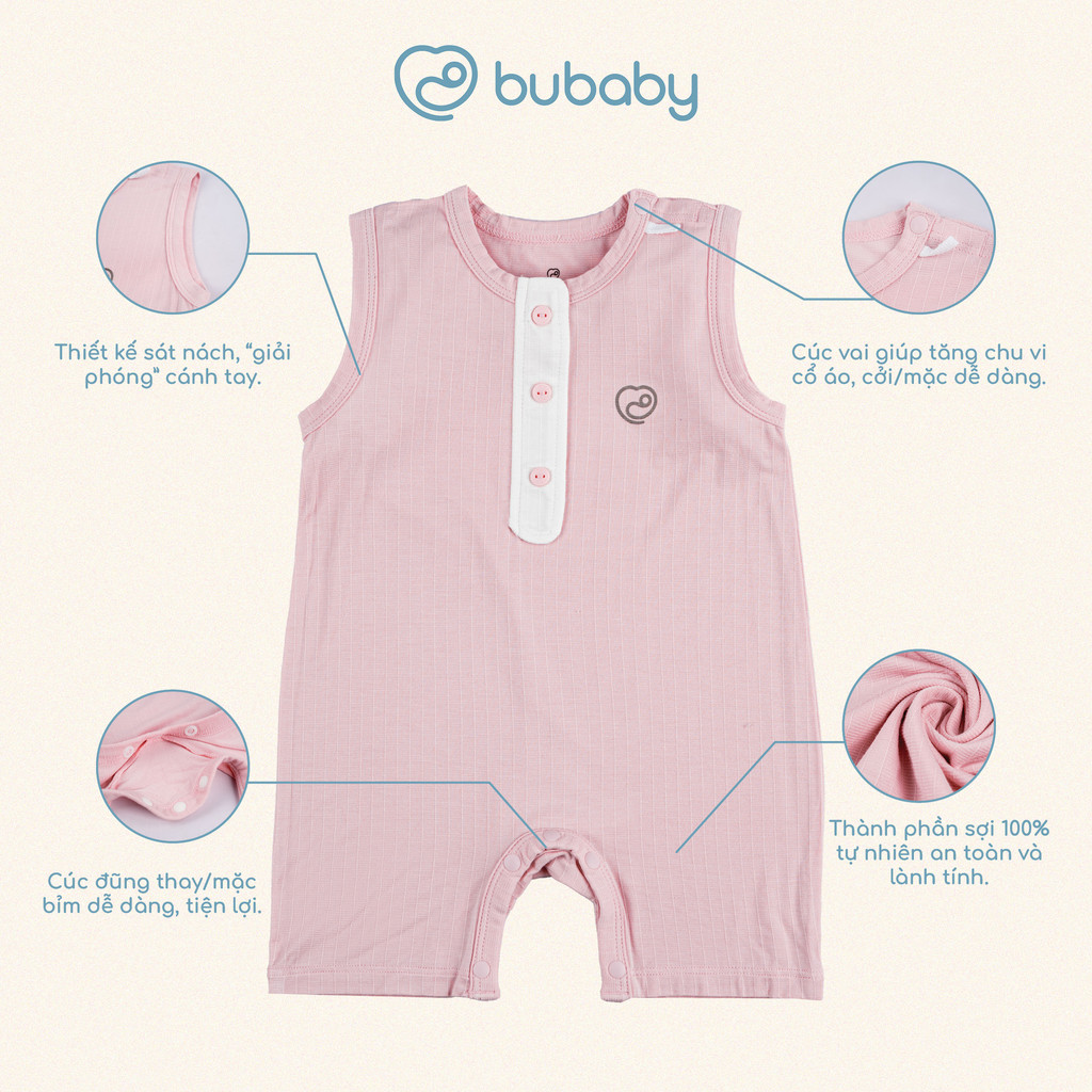 (1M-12M) Body đùi ngắn tay cổ trụ, sát nách cài vai Bubaby Siro -  BSR230303 BSR240100| Quần áo BU Baby chính hãng