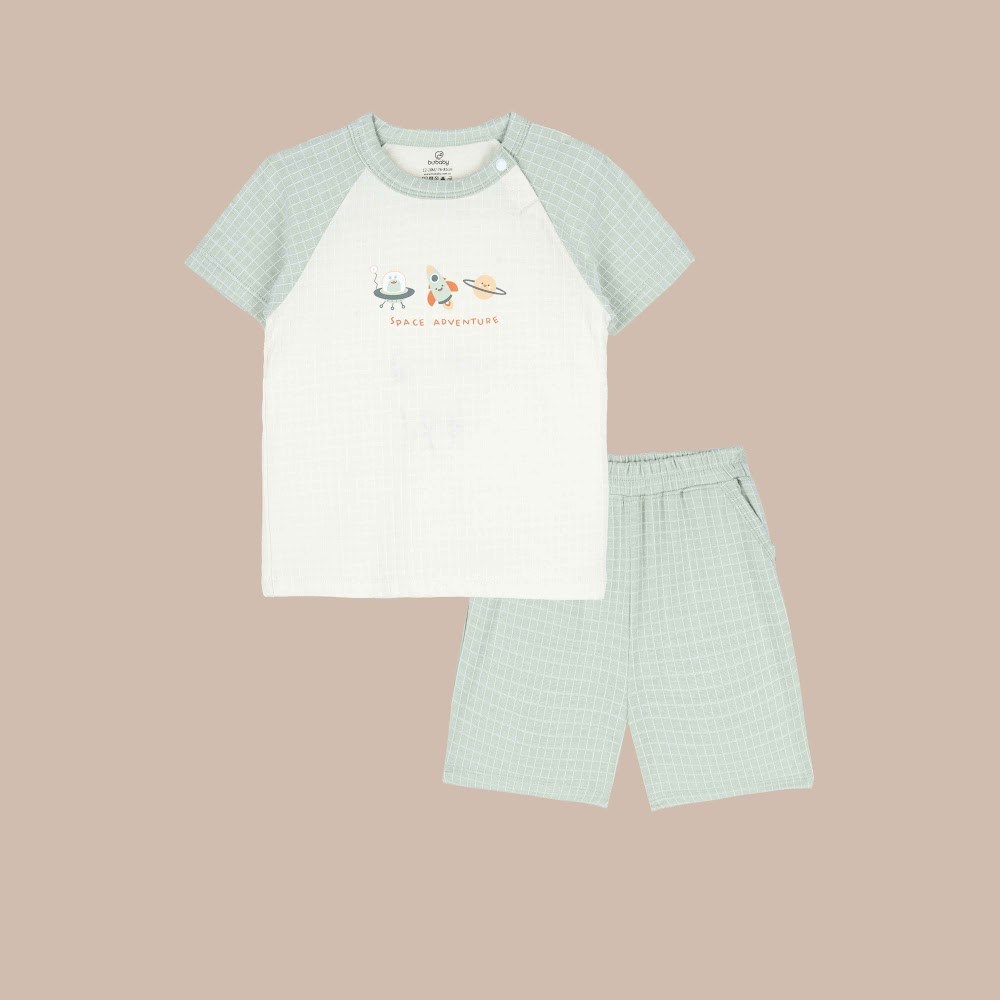 BU Baby (6M-5Y) Bộ ngắn tay cài vai  in vũ trụ Bubaby Cotton IVC130100 | Quần áo chính hãng