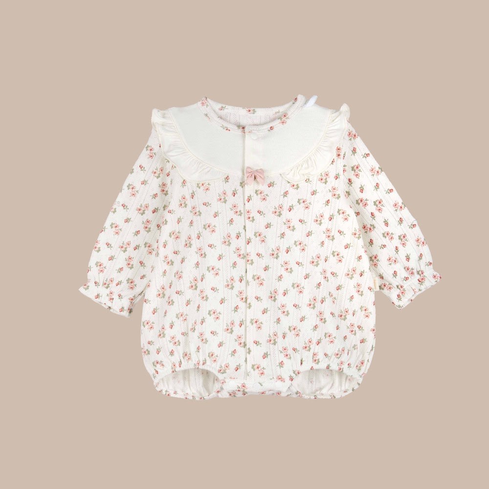 BU Baby (0-12M) Set Body chip dài tay cài giữa, cài sau bèo đáp cổ Siro Jacquard BU Baby KCT2102DC