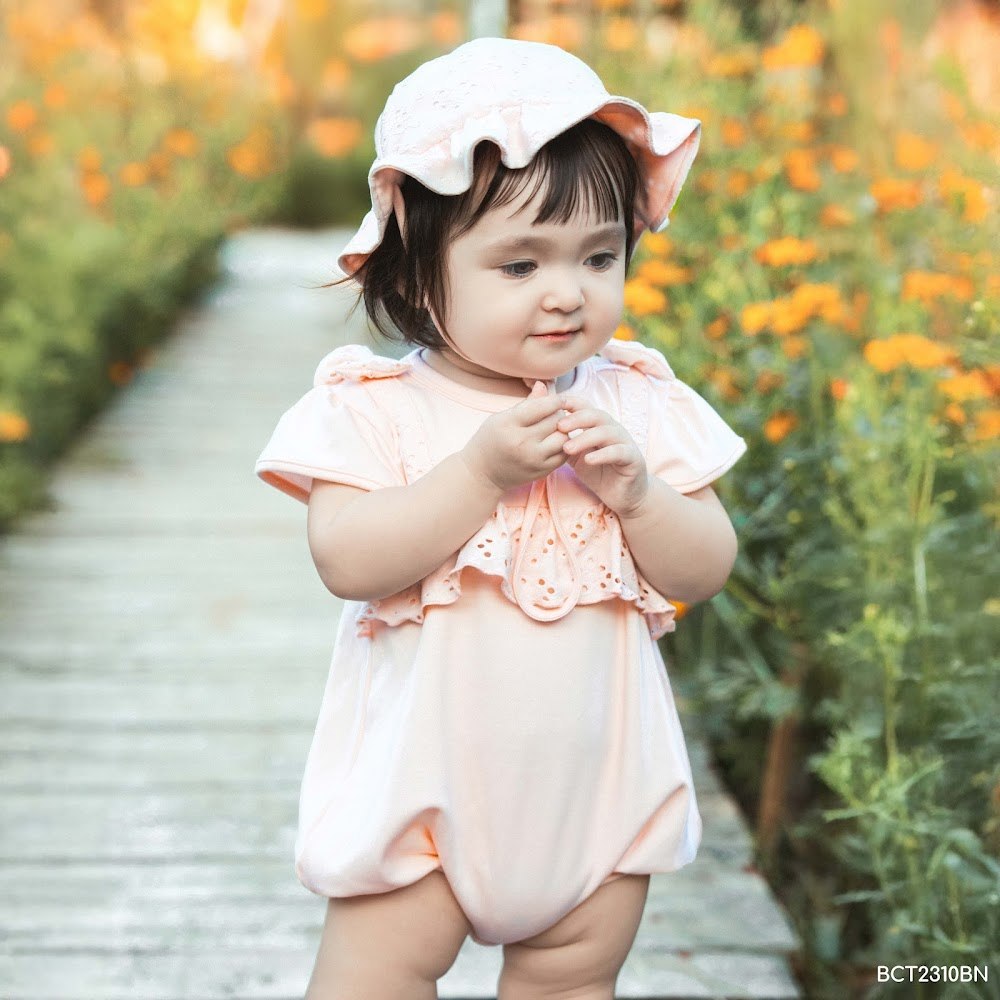 BU Baby (1M-9M) Body chip ngắn tay cài sau Bèo ngực Bubaby Cotton BCT2310BN | BOdy chính hãng