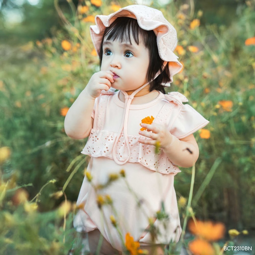 BU Baby (1M-9M) Body chip ngắn tay cài sau Bèo ngực Bubaby Cotton BCT2310BN | BOdy chính hãng