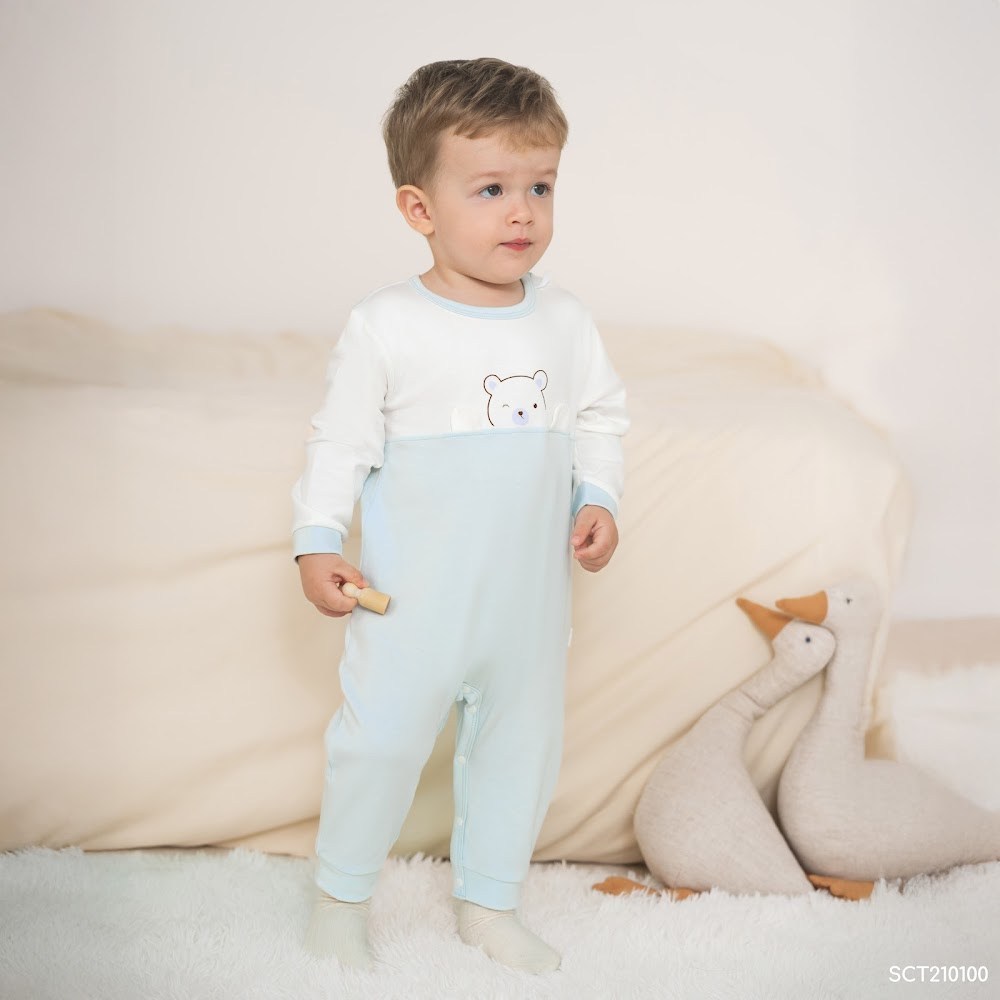 BU Baby (0-12M) Body dài tay cài vai  in gấu Bubaby Cotton SCT210100 | Body Chính hãng