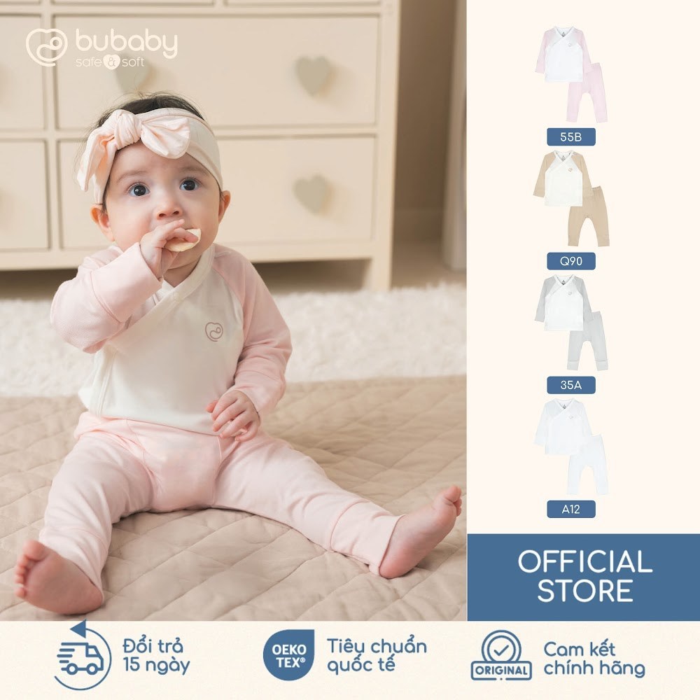 BU Baby (0-6M) Bộ dài tay cài chéo Bubaby Siro Viscose I VS110800 | Quần áo  Chính hãng