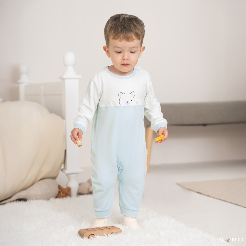 BU Baby (0-12M) Body dài tay cài vai  in gấu Bubaby Cotton SCT210100 | Body Chính hãng