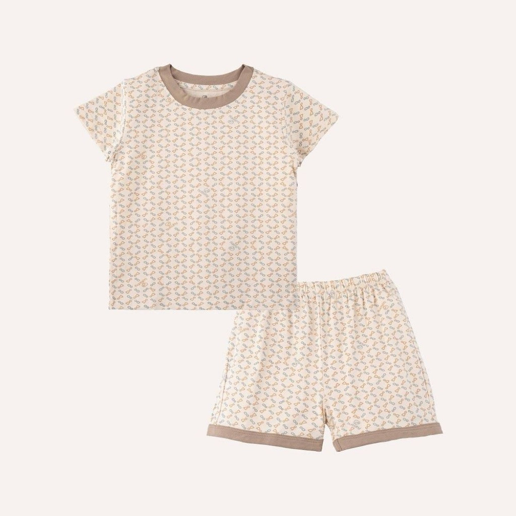 BU Baby (6M-3Y) Bộ ngắn tay cổ tròn Iconic 1 Bambus BBB1304IM | Quần áo Bubaby chính hãng