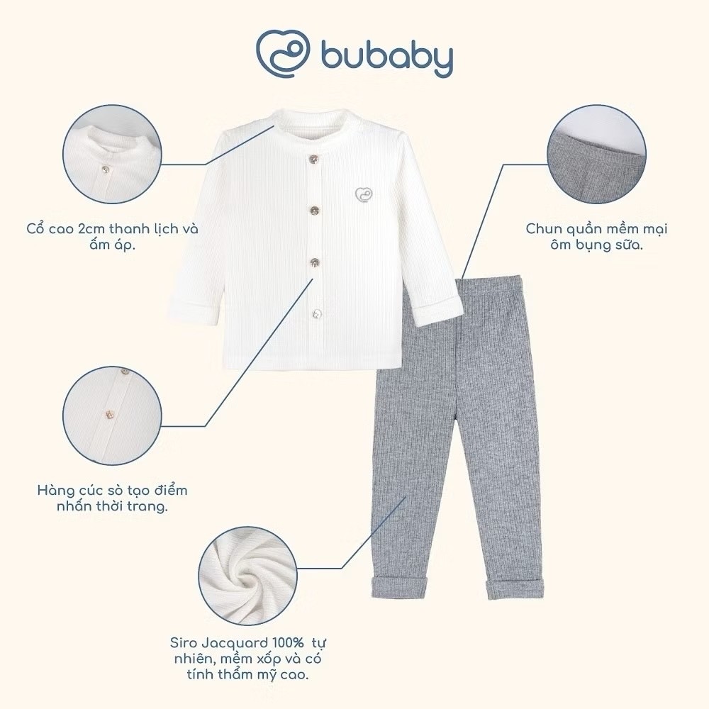 BU Baby (6M-3Y) Bộ dài tay cao cổ giả cúc giữa Thu êm BU Baby BWL1109GC | Quần áo BU Baby chính hãng