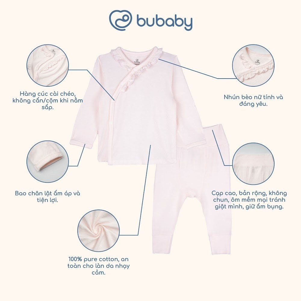 BU Baby (0-6M) Bộ dài tay Cài chéo bèo cổ BU Baby Viscose Cotton SVC110800 | Quần áo chính hãng