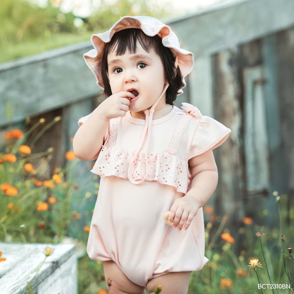 BU Baby (1M-9M) Body chip ngắn tay cài sau Bèo ngực Bubaby Cotton BCT2310BN | BOdy chính hãng