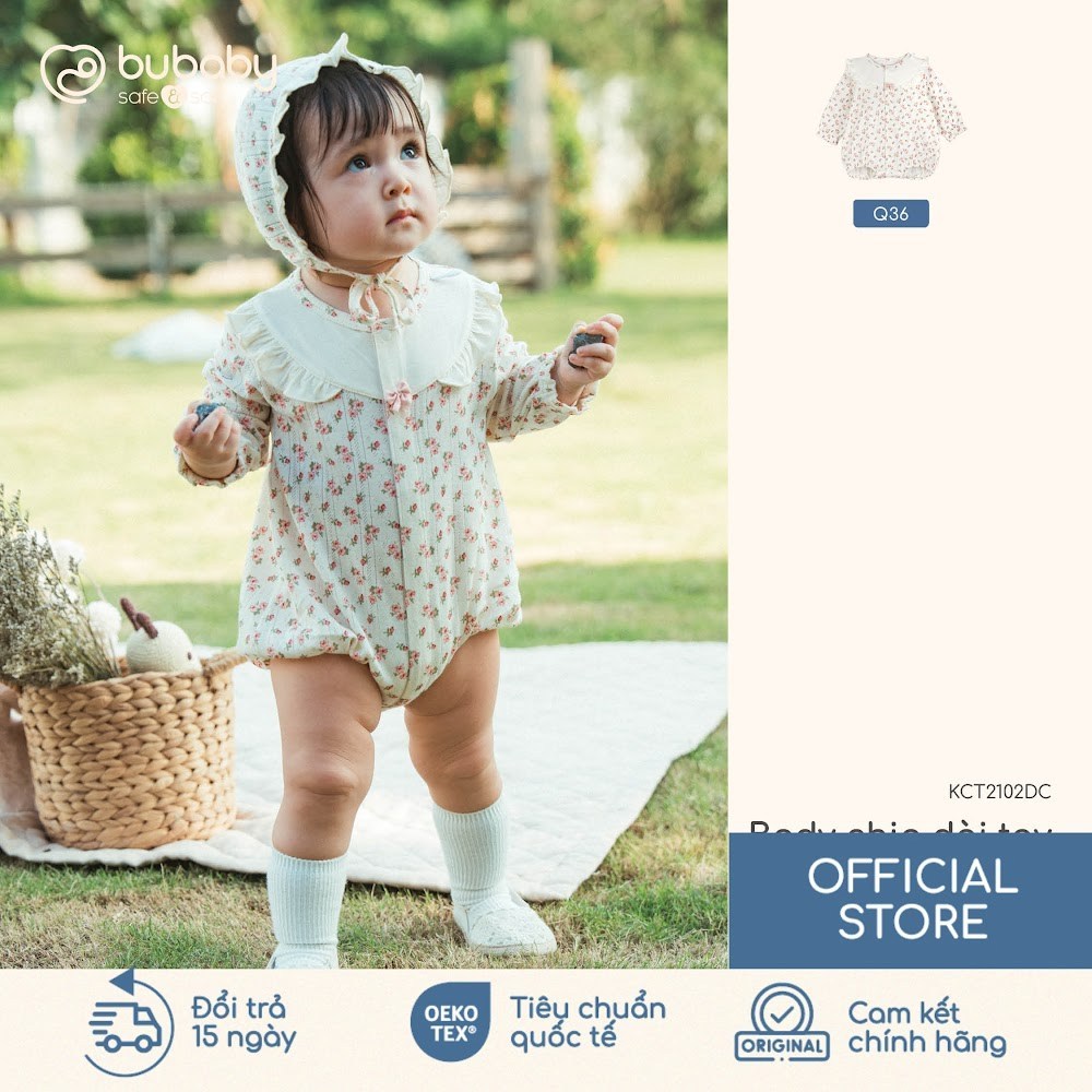 BU Baby (0-12M) Set Body chip dài tay cài giữa, cài sau bèo đáp cổ Siro Jacquard BU Baby KCT2102DC