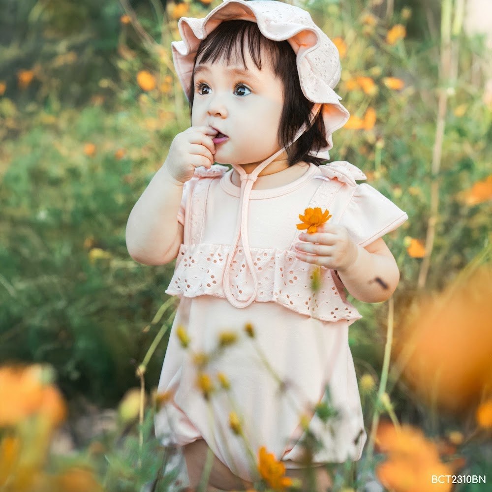 BU Baby (1M-9M) Body chip ngắn tay cài sau Bèo ngực Bubaby Cotton BCT2310BN | BOdy chính hãng