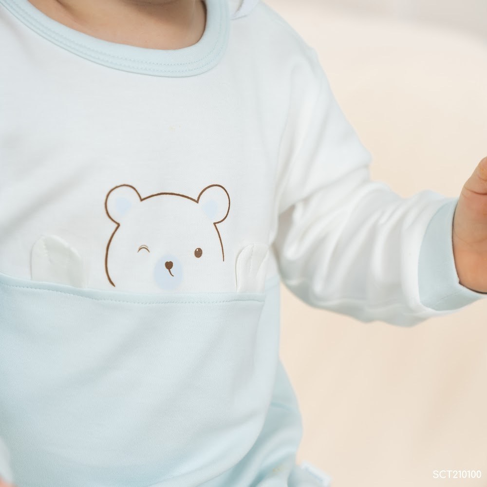 BU Baby (0-12M) Body dài tay cài vai  in gấu Bubaby Cotton SCT210100 | Body Chính hãng