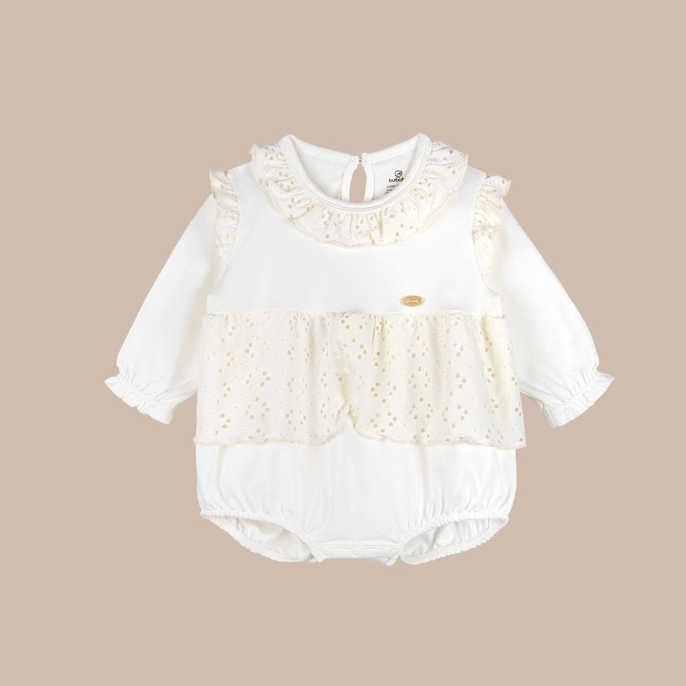 BU Baby (1M-12M) Set Body dài tay kèm cổ ren , cổ bèo bé gái mùa Thu êm Bubaby Cotton BCT2100CR | Hàng chính hãng