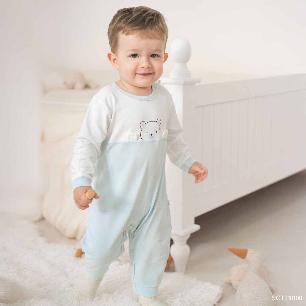 BU Baby (0-12M) Body dài tay cài vai  in gấu Bubaby Cotton SCT210100 | Body Chính hãng