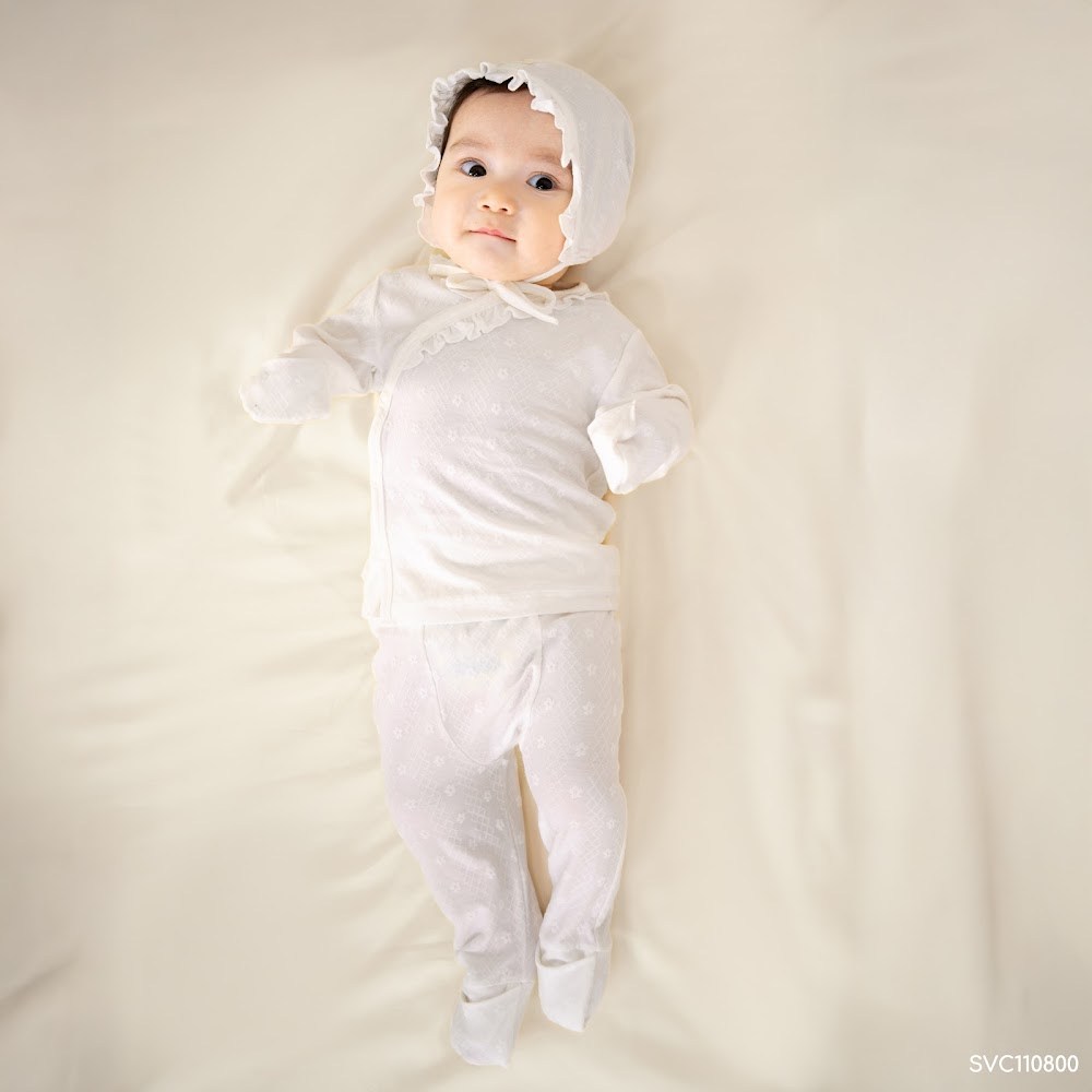 BU Baby (0-6M) Bộ dài tay Cài chéo bèo cổ BU Baby Viscose Cotton SVC110800 | Quần áo chính hãng
